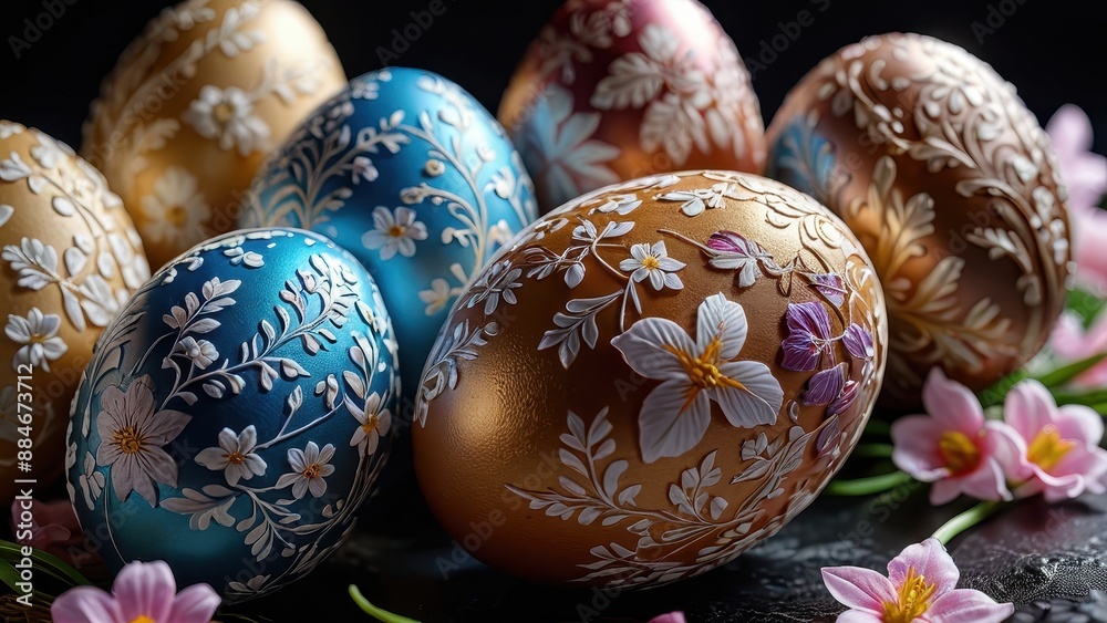 Easter Eggs with Floral Decoration. Easter Eggs with Floral Decoration.