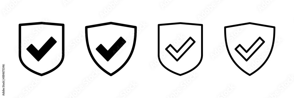 Shield check mark icon vector isolated on white background. Protection approve sign. Safe icon vector Shield check mark icon vector isolated on white background. Protection approve sign. Safe icon vector