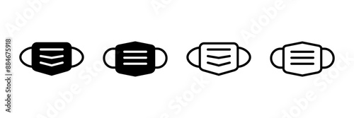 Mask icon vector isolated on white background. Man face with mask icon. Safety breathing masks. Industrial safety N95 mask. Medical mask vector icon.