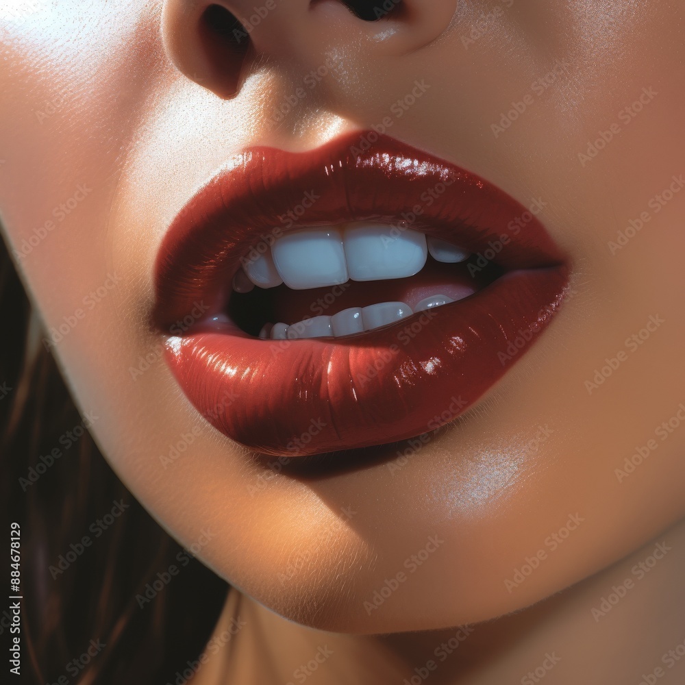 Obraz premium Closeup of a womans lips with red lipstick and a slight smile