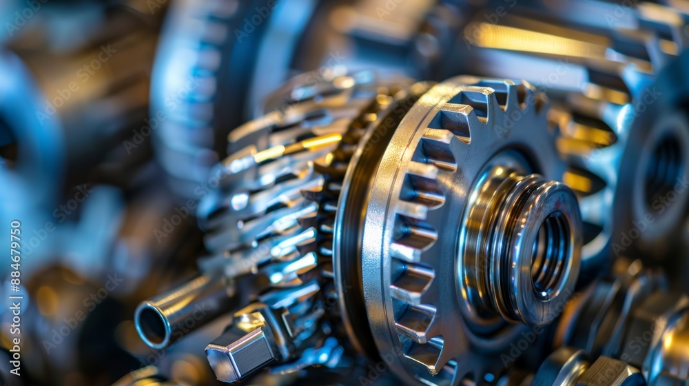 Close-up photo of gear assembly Abstract scene of gear section of automobile transmission system. Close-up photo of gear assembly Abstract scene of gear section of automobile transmission system.
