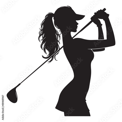 Golf swing player pose vector silhouette black color