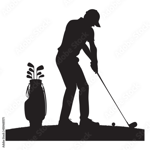 Golf swing player pose vector silhouette black color