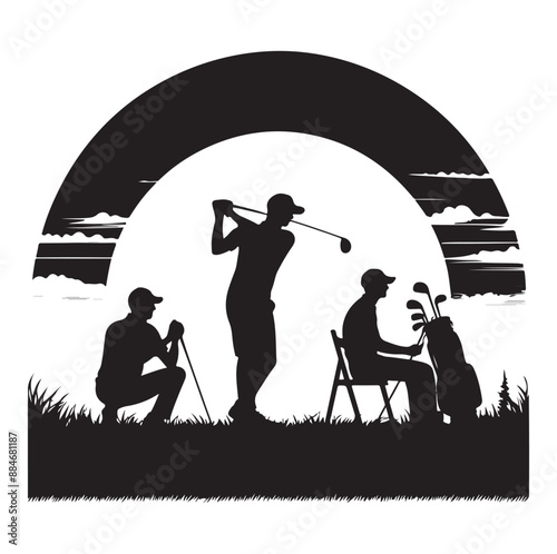 Golf swing player pose vector silhouette black color