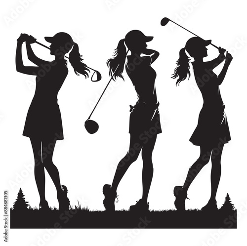 Golf swing player pose vector silhouette black color