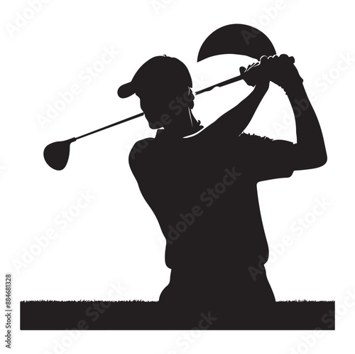 Golf swing player pose vector silhouette black color