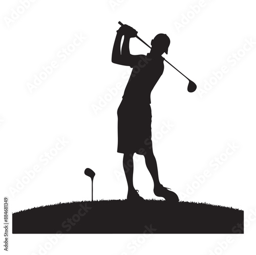 Golf swing player pose vector silhouette black color
