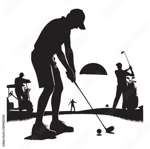 Golf swing player pose vector silhouette black color
