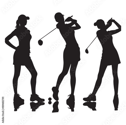 Golf swing player pose vector silhouette black color