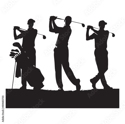 Golf swing player pose vector silhouette black color