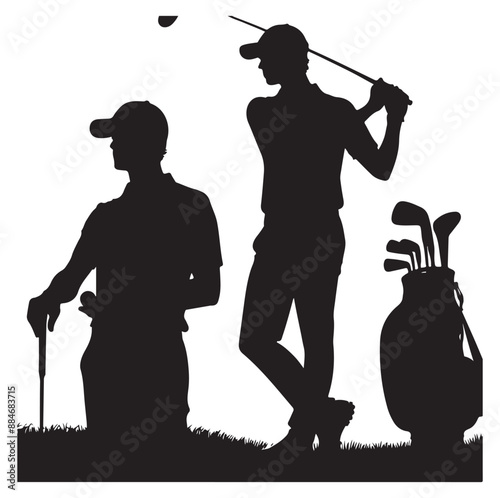 Golf swing player pose vector silhouette black color