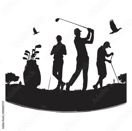 Golf swing player pose vector silhouette black color
