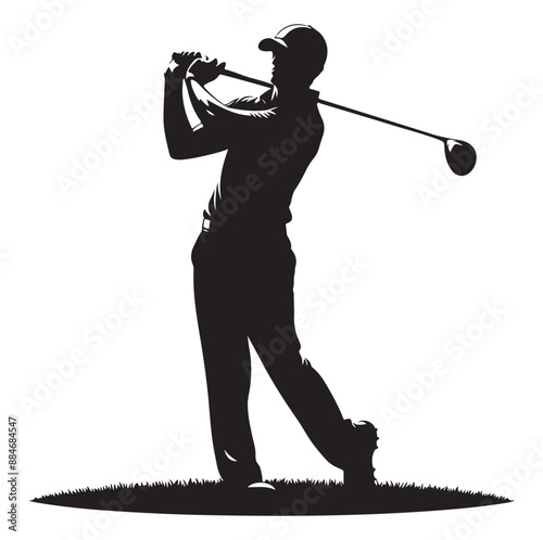 Golf swing player pose vector silhouette black color