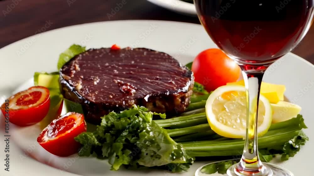 Grilled Steak with Vegetables and Red Wine. Grilled Steak with Vegetables and Red Wine.