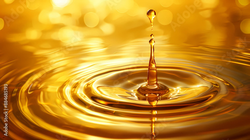 A golden drop of oil falls into the oil