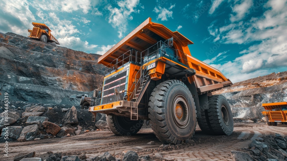 Heavy mining equipment at work Mining industry concept Dump truck on construction site earth moving operations mining Heavy mining equipment at work Mining industry concept Dump truck on construction site earth moving operations mining
