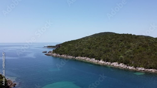 Aerial of Mourtemeno Island in Syvota, Greece, Mediterranean photo