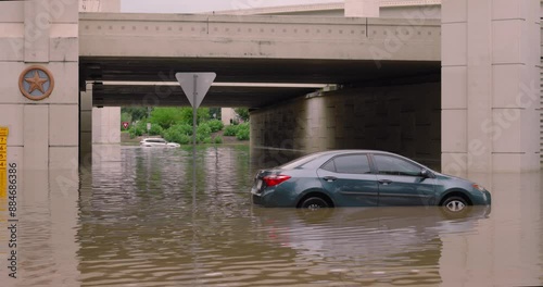 Cars stranded in flood waters after Hurricane Beryl hits Houston, Texas in July photo