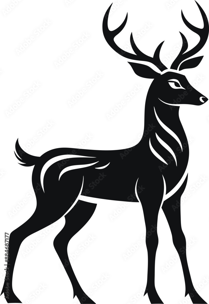Fototapeta premium Deer stencil depicts elegant wildlife in black outline.