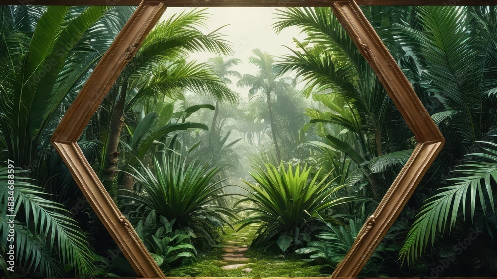 Fototapeta premium Tropical Rainforest View Through a Window.