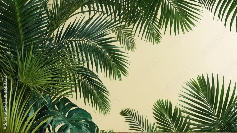 Tropical Palm Leaves Frame on Yellow Background. Tropical Palm Leaves Frame on Yellow Background.