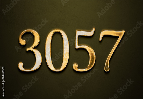 Old gold effect of 3057 number with 3D glossy style Mockup. 