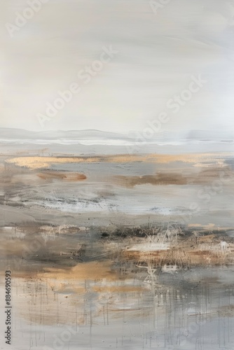 Serene abstract landscape with soft strokes and textures in muted tones.