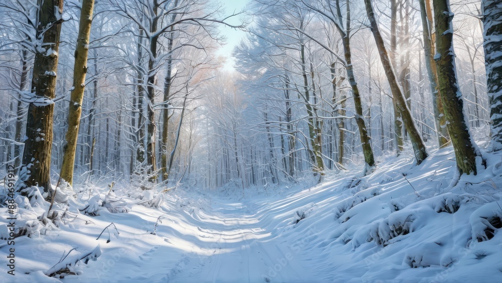 Obraz premium Snowy Forest Path.