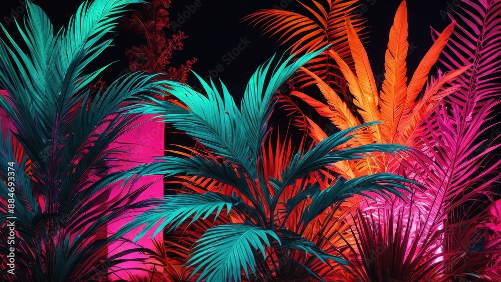 Tropical Neon Palm Leaves. Tropical Neon Palm Leaves.