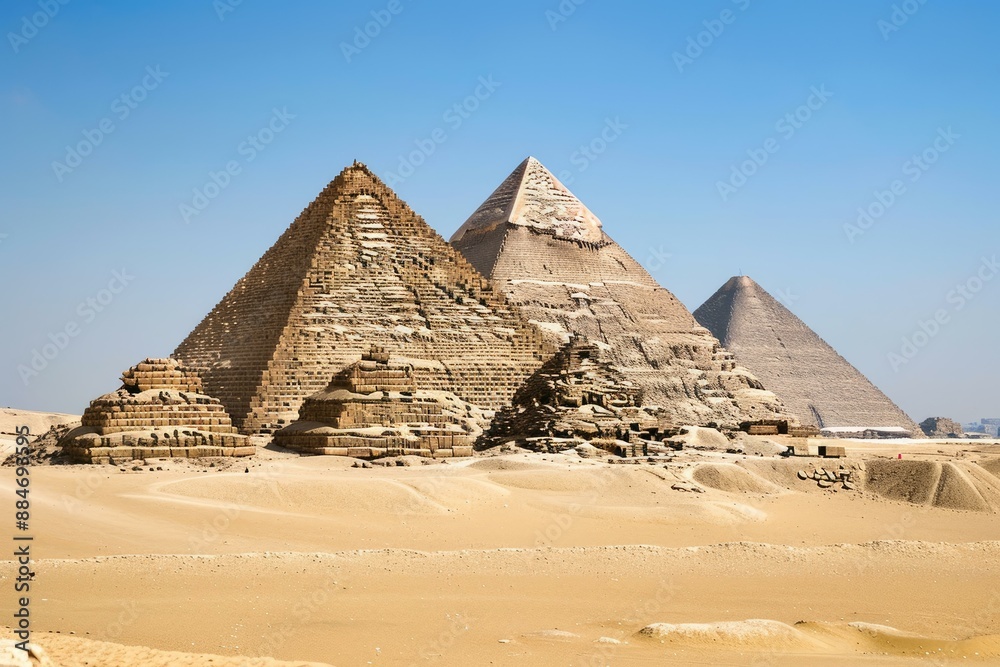 Iconic view of the great pyramids of giza in egypt, standing tall under the sun Iconic view of the great pyramids of giza in egypt, standing tall under the sun