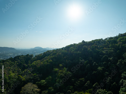 Aerial view Tropical Rainforest trees mountains