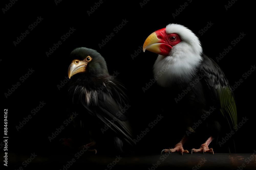 Two Unique Birds on a Black Background Two Unique Birds on a Black Background