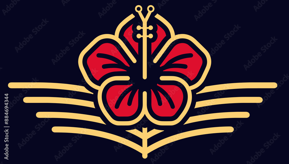 Bold hibiscus flower illustration with modern lines, perfect for tropical themes, nature-inspired decor, and floral branding Bold hibiscus flower illustration with modern lines, perfect for tropical themes, nature-inspired decor, and floral branding