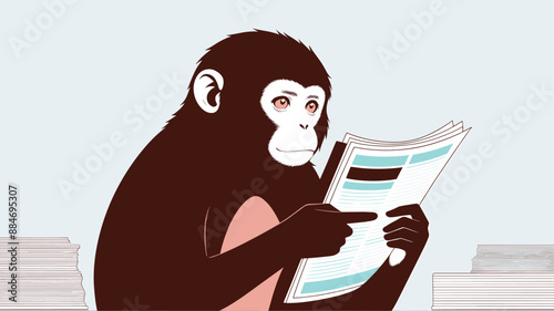 Cute monkey reading a newspaper