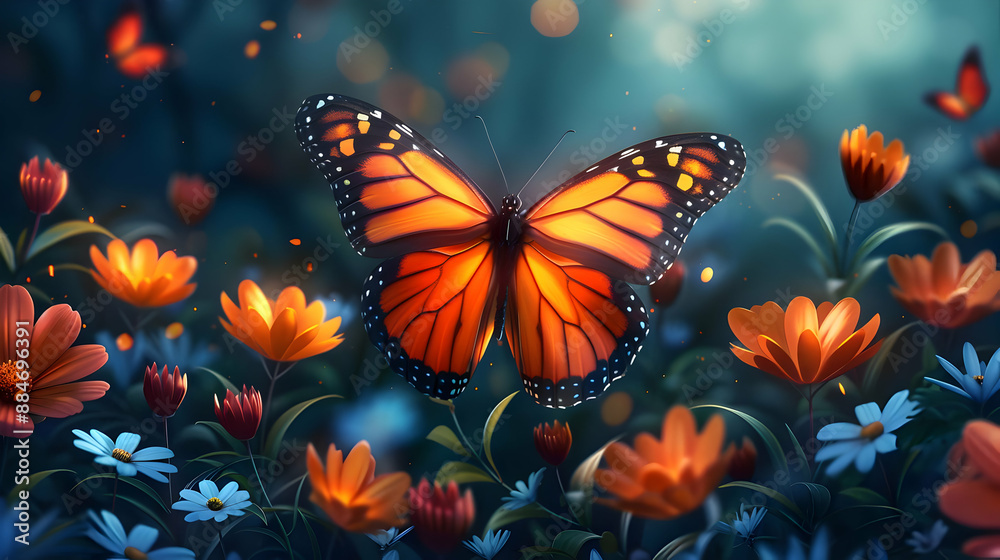 Monarch Butterfly in a Field of Flowers Monarch Butterfly in a Field of Flowers