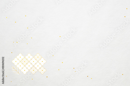 Japanese Washi paper texture with abstract hydrangea pattern. Luxury modern Japanese style background with floral pattern.