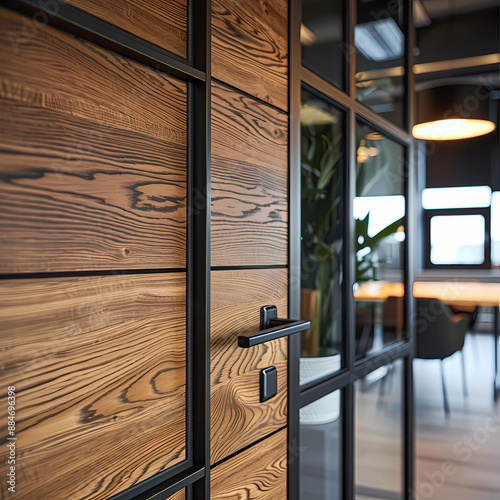 Stylish Entry: A Hardwood Pivot Door at an Advertising Agency