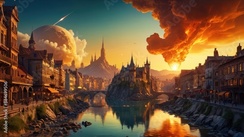 Fantasy Cityscape with Dramatic Sky. © BOJOShop