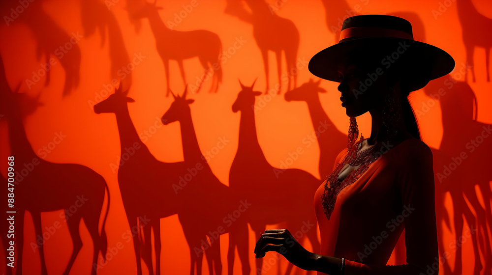 Silhouette of a Woman with Giraffe Shadows