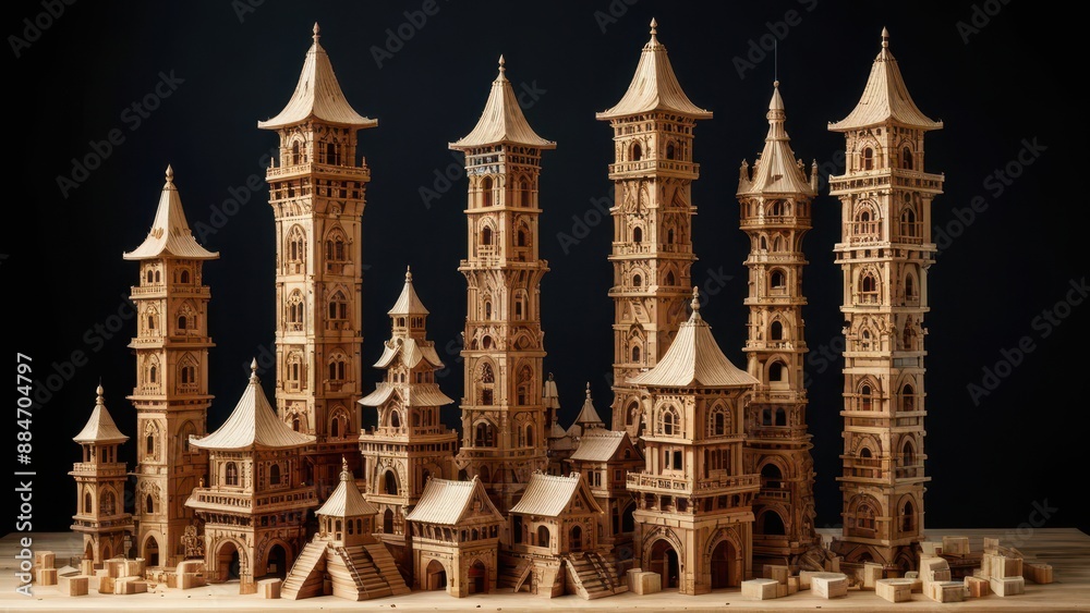 Obraz premium Wooden Model of a Medieval Cityscape.