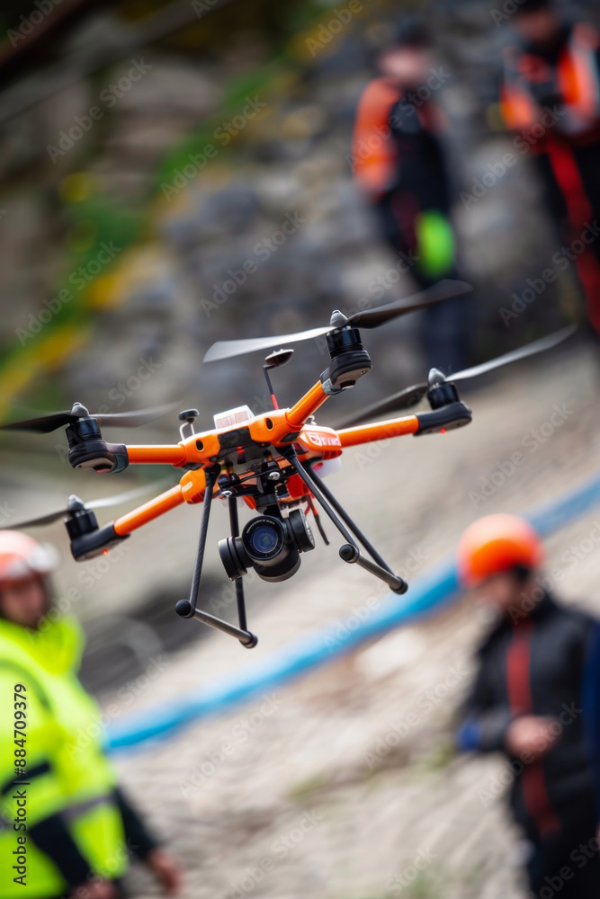 Hybrid drone deployed in an emergency response scenario. Advanced technology aiding rescue workers in locating a lost person, emphasizing the critical role of drones in search and rescue operations. Hybrid drone deployed in an emergency response scenario. Advanced technology aiding rescue workers in locating a lost person, emphasizing the critical role of drones in search and rescue operations.