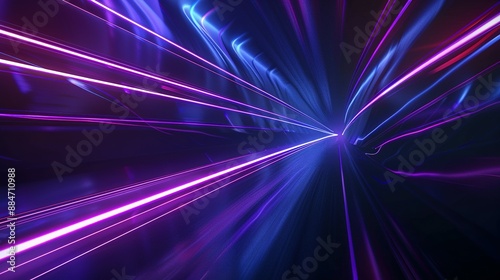 3D Hyperspace Warp with Blue and Purple Light Lines on Dark Background