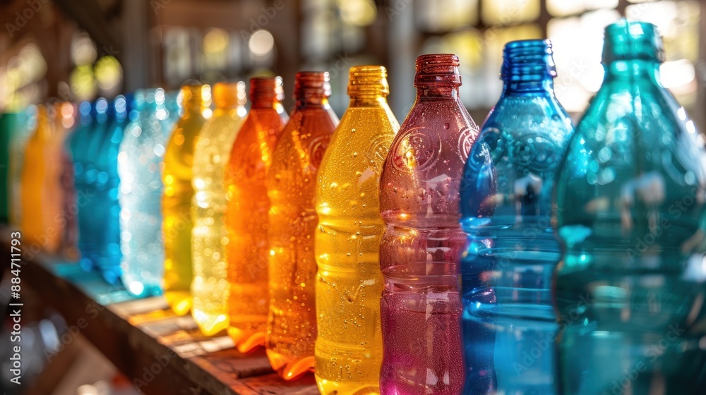 Colorful Plastic Bottles Lined Up Colorful Plastic Bottles Lined Up