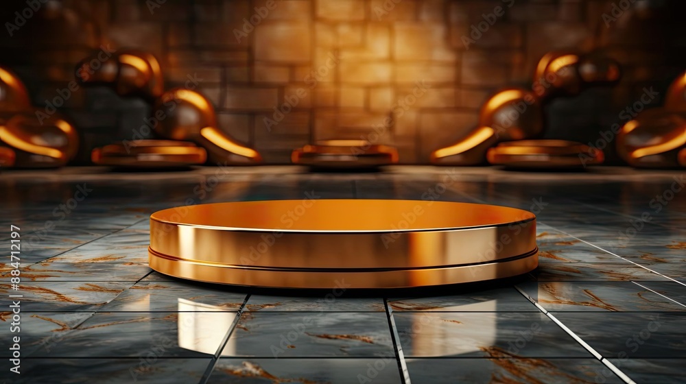 Fototapeta premium podium product stand or display with gold, luxury background and cinematic light