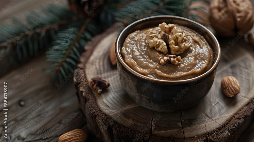 Artisanal Nut Butter Presentation with Moody Chiaroscuro Lighting and Renaissance Oil Painting Influence Artisanal Nut Butter Presentation with Moody Chiaroscuro Lighting and Renaissance Oil Painting Influence