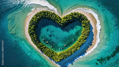 Heart Shaped Island In The Ocean.