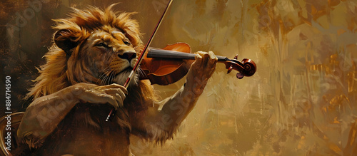 Majestic lion maestro captivating audience with virtuoso violin performance blending the power of nature and the of music in a unique and imaginative way