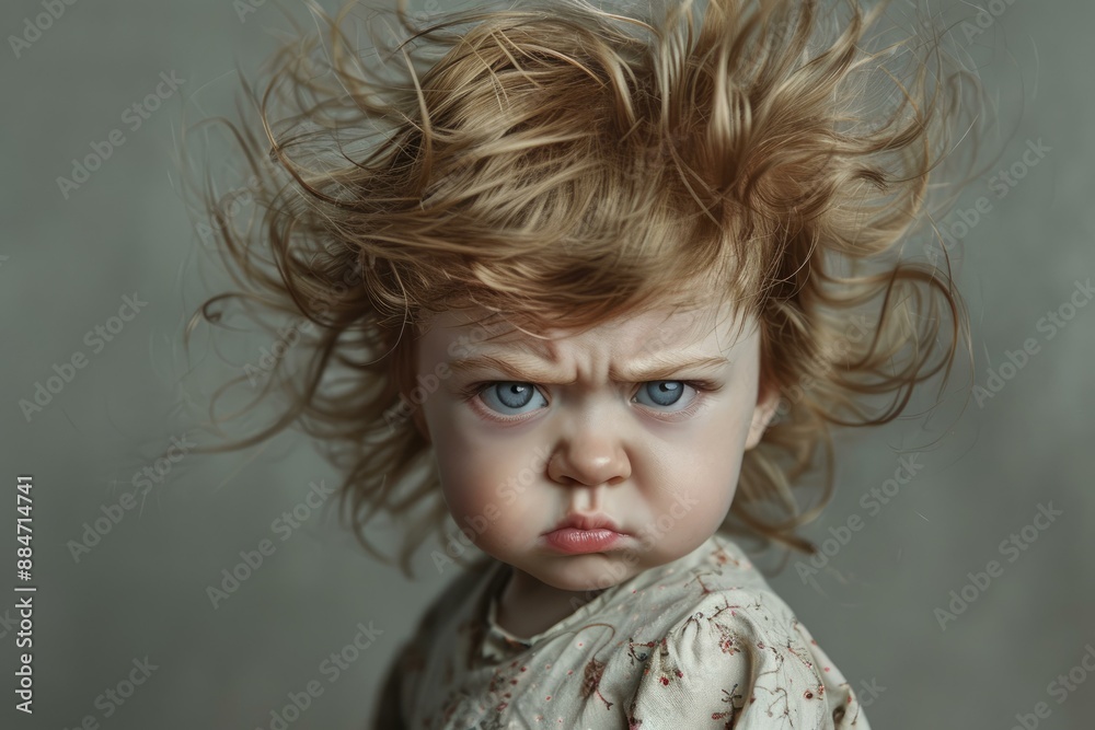 Portrait of a displeased young child with messy hair Portrait of a displeased young child with messy hair