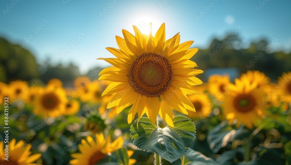 Fototapeta premium A Single Sunflower Basking in Sunlight