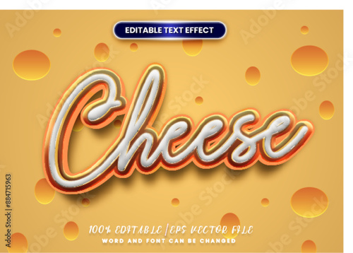 Cheese text effect. cute cartoon style. editable text template.